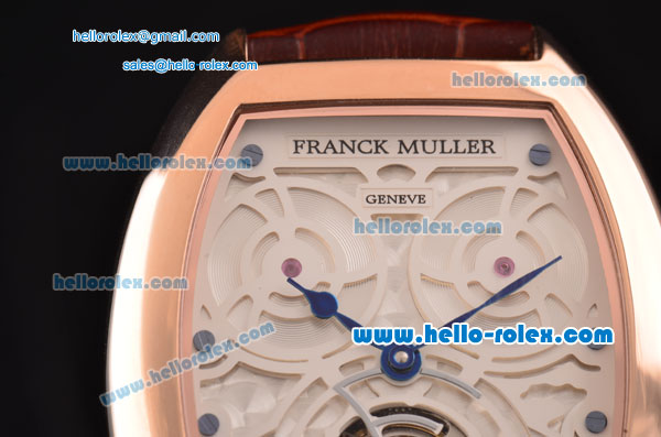 Franck Muller Giga Tourbillon ST22 Automatic Rose Gold Case with Brown Leather Strap and White Dial -Blue Hands - Click Image to Close